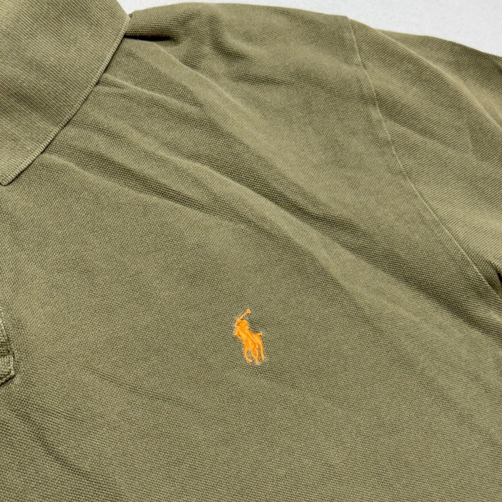 Polo Ralph Lauren Mens 2XLT Olive Green Pique Polo Shirt Orange Pony Logo V2K